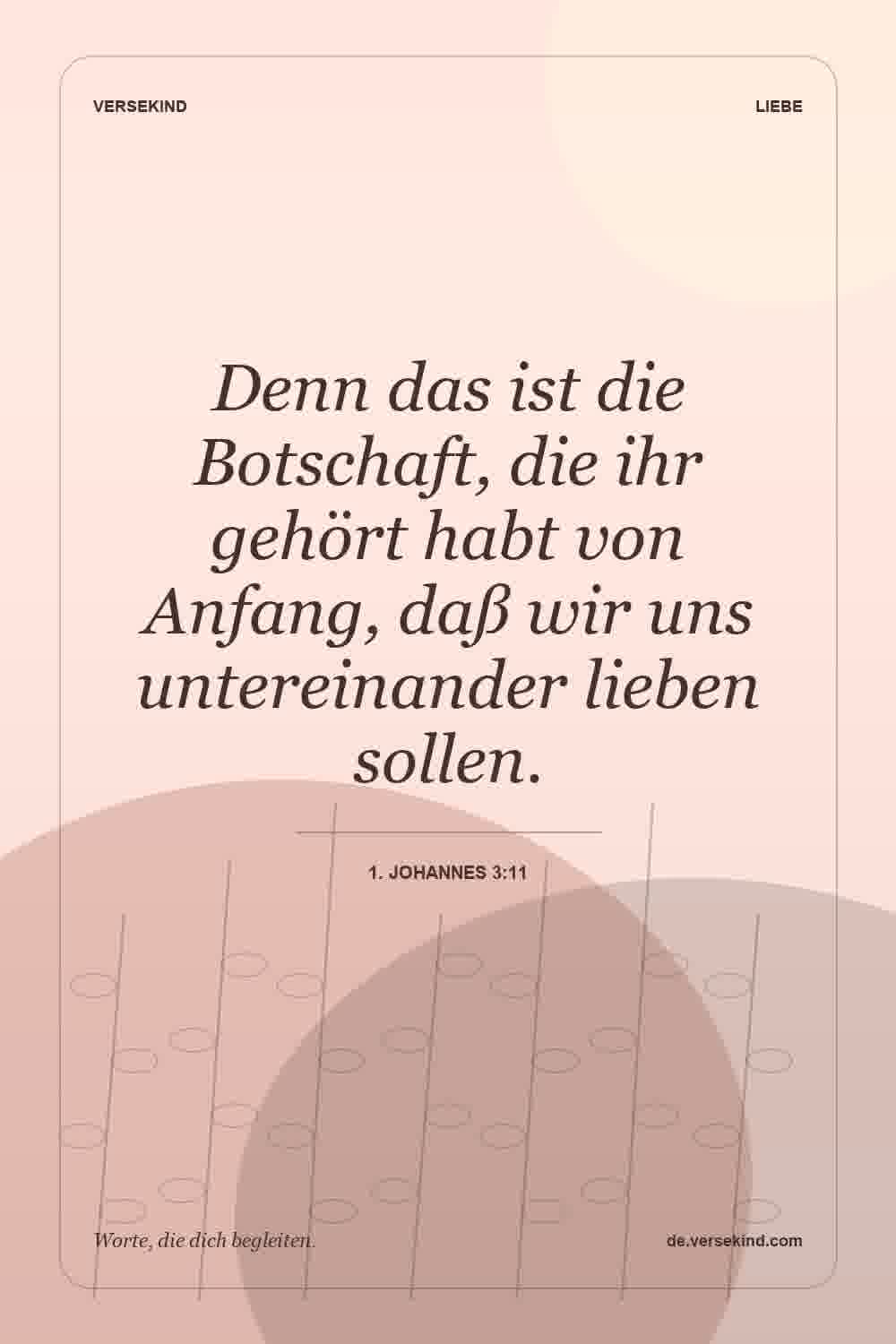 Denn das ist die Botschaft, die ihr gehört habt von Anfang, daß wir uns untereinander lieben sollen. — 1. Johannes 3:11