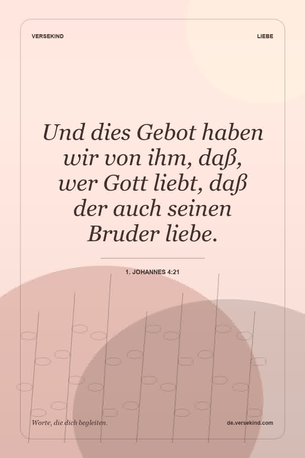 Und dies Gebot haben wir von ihm, daß, wer Gott liebt, daß der auch seinen Bruder liebe. — 1. Johannes 4:21