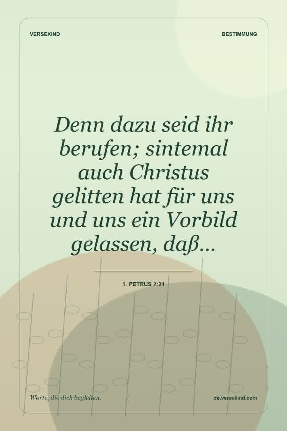 Denn dazu seid ihr berufen; sintemal auch Christus gelitten hat für uns und uns ein Vorbild gelassen, daß… — 1. Petrus 2:21