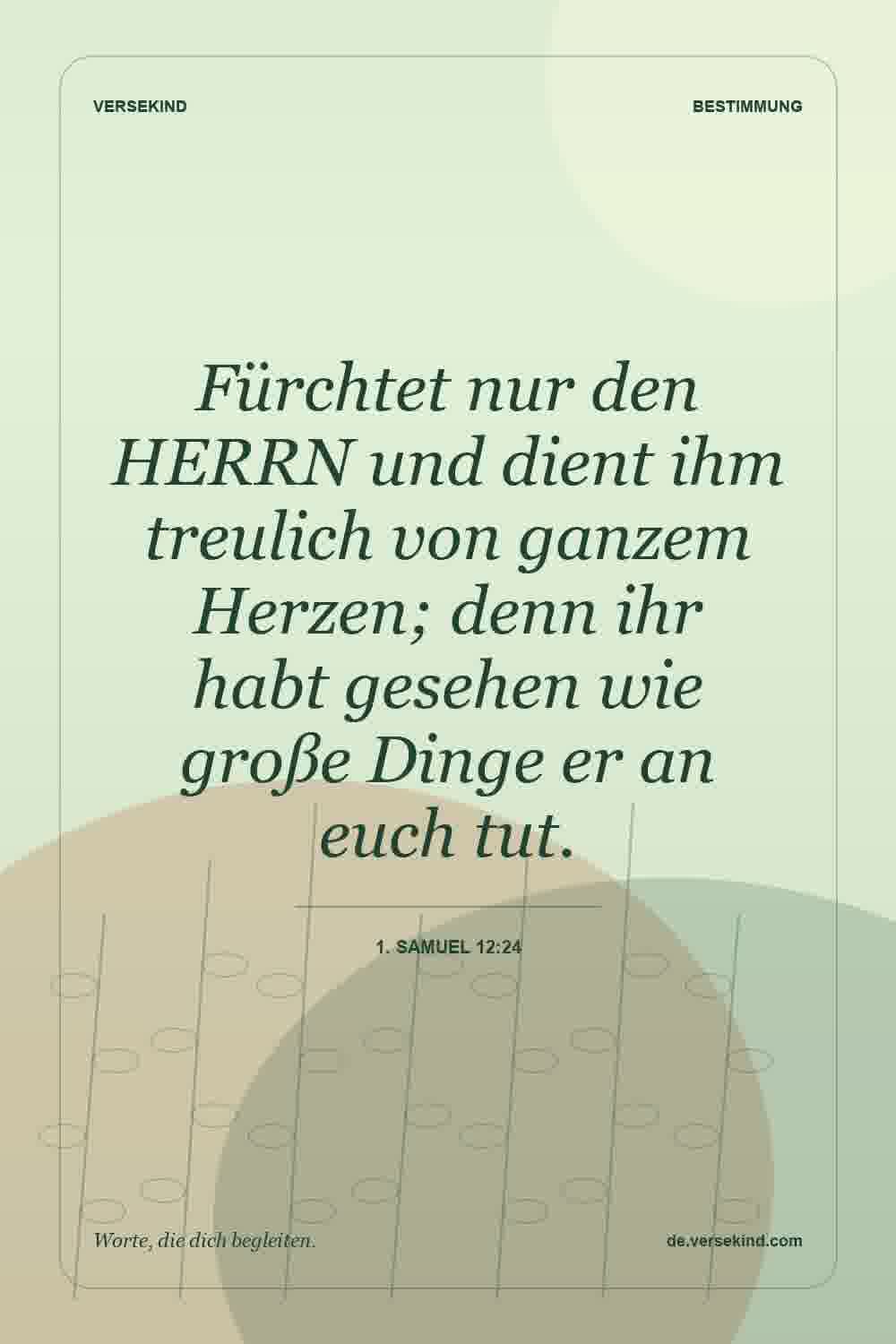 Fürchtet nur den HERRN und dient ihm treulich von ganzem Herzen; denn ihr habt gesehen wie große Dinge er an euch tut. — 1. Samuel 12:24