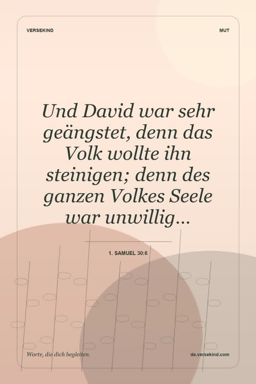 Und David war sehr geängstet, denn das Volk wollte ihn steinigen; denn des ganzen Volkes Seele war unwillig… — 1. Samuel 30:6
