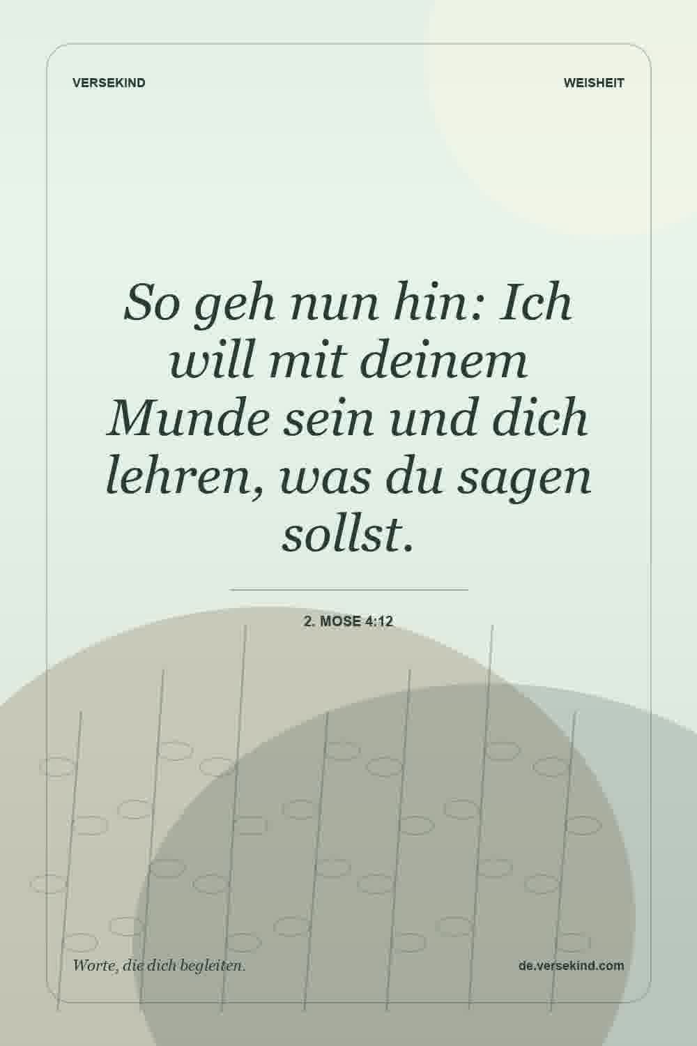So geh nun hin: Ich will mit deinem Munde sein und dich lehren, was du sagen sollst. — 2. Mose 4:12