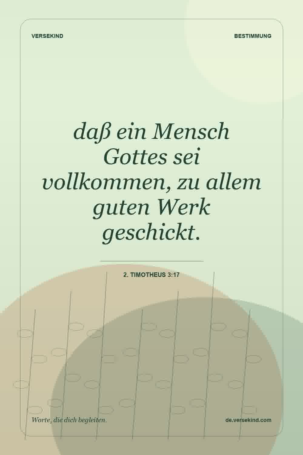 daß ein Mensch Gottes sei vollkommen, zu allem guten Werk geschickt. — 2. Timotheus 3:17