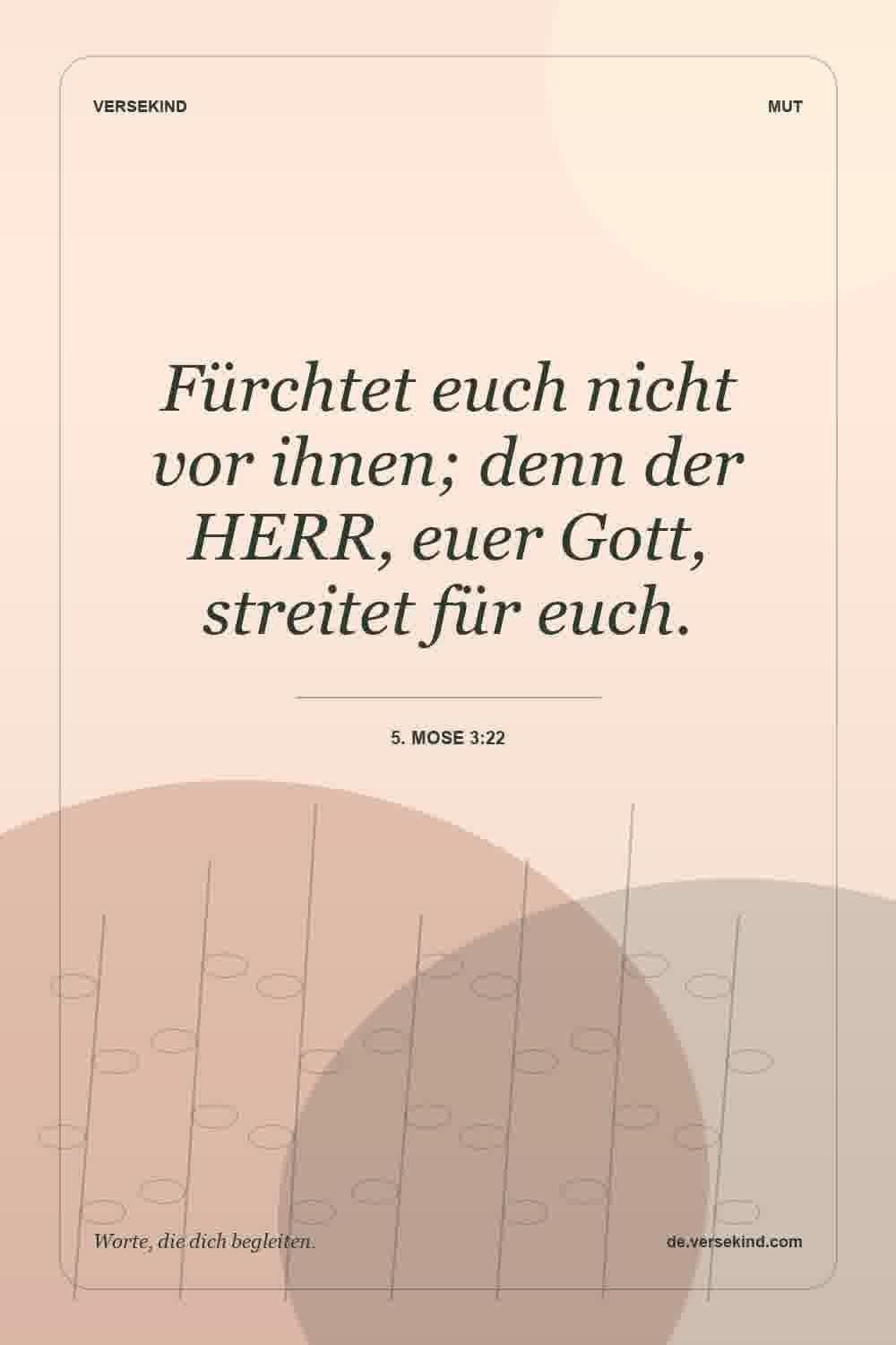 Fürchtet euch nicht vor ihnen; denn der HERR, euer Gott, streitet für euch. — 5. Mose 3:22