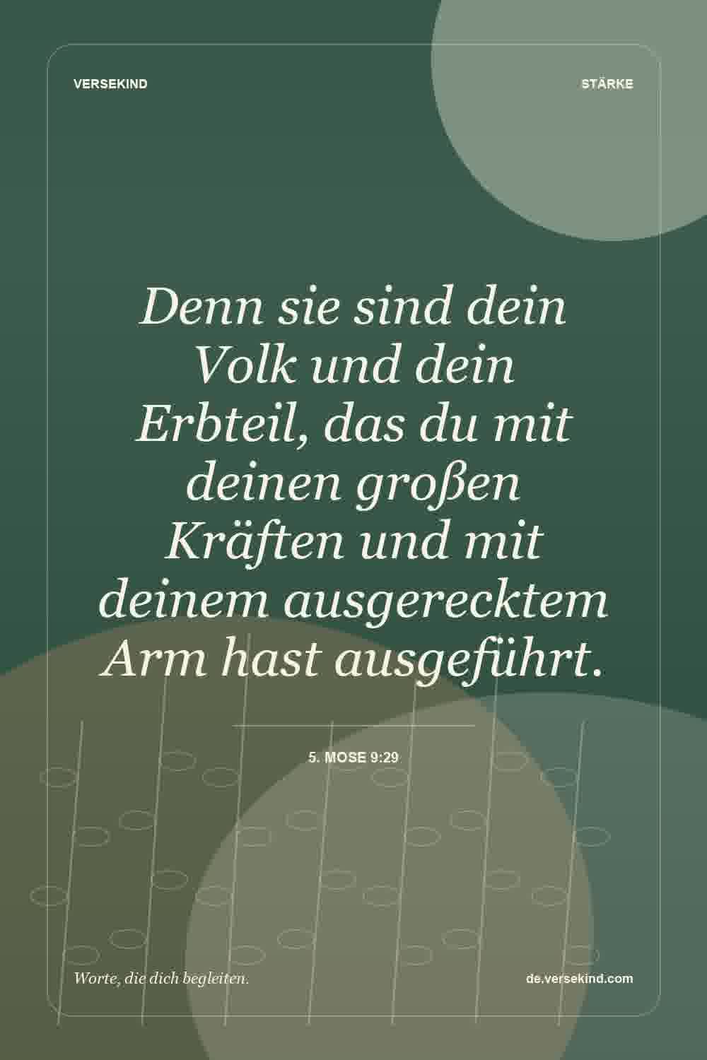 Denn sie sind dein Volk und dein Erbteil, das du mit deinen großen Kräften und mit deinem ausgerecktem Arm hast ausgeführt. — 5. Mose 9:29