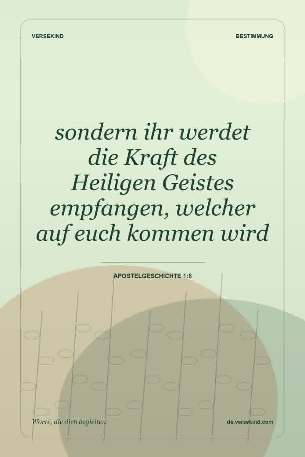 sondern ihr werdet die Kraft des Heiligen Geistes empfangen, welcher auf euch kommen wird — Apostelgeschichte 1:8