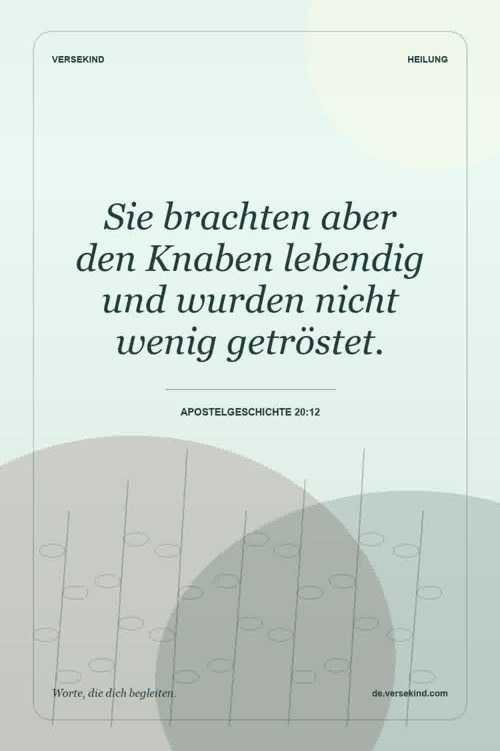 Sie brachten aber den Knaben lebendig und wurden nicht wenig getröstet. — Apostelgeschichte 20:12