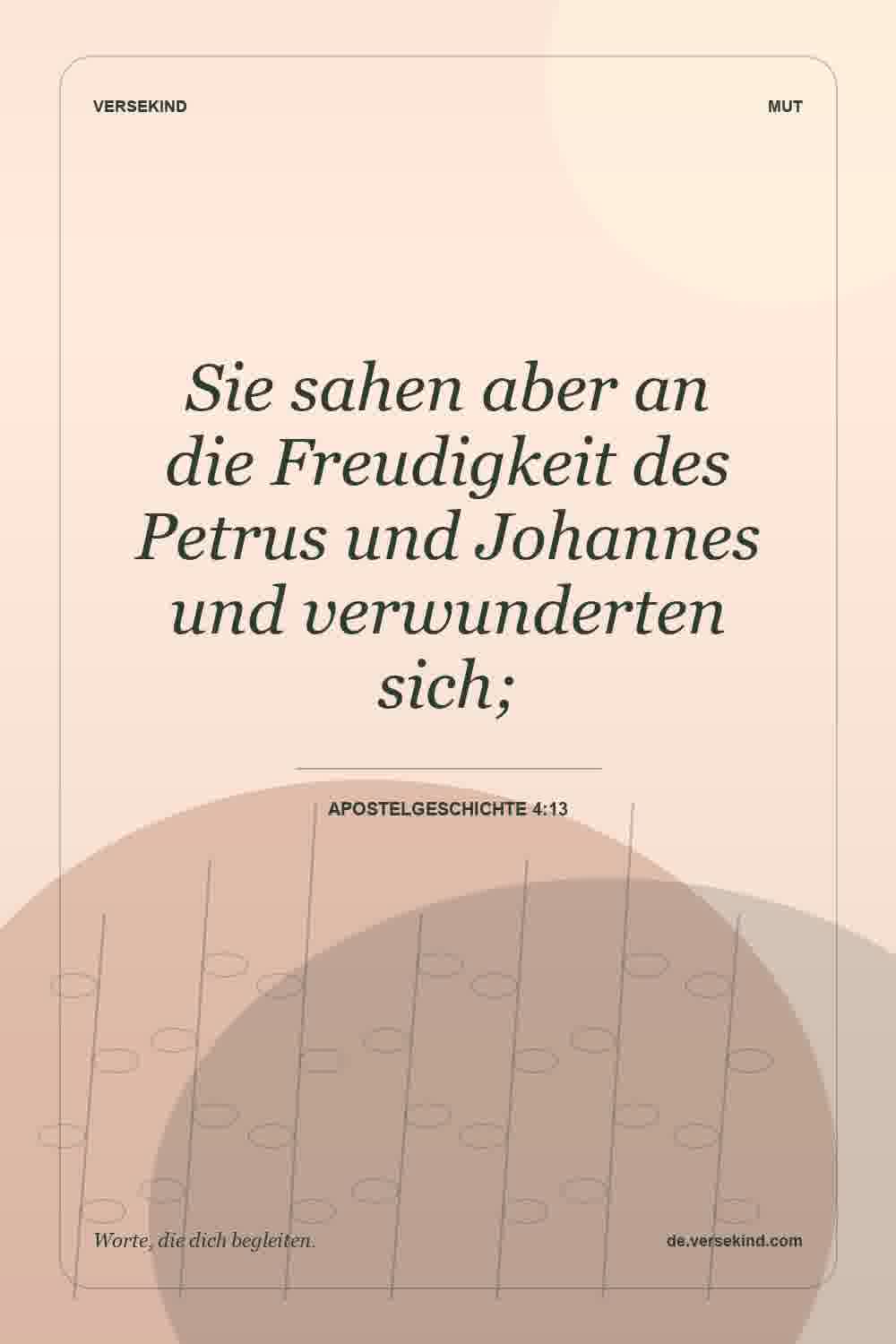 Sie sahen aber an die Freudigkeit des Petrus und Johannes und verwunderten sich; — Apostelgeschichte 4:13