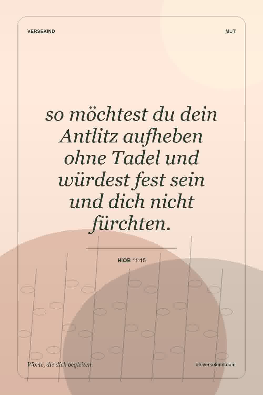 so möchtest du dein Antlitz aufheben ohne Tadel und würdest fest sein und dich nicht fürchten. — Hiob 11:15