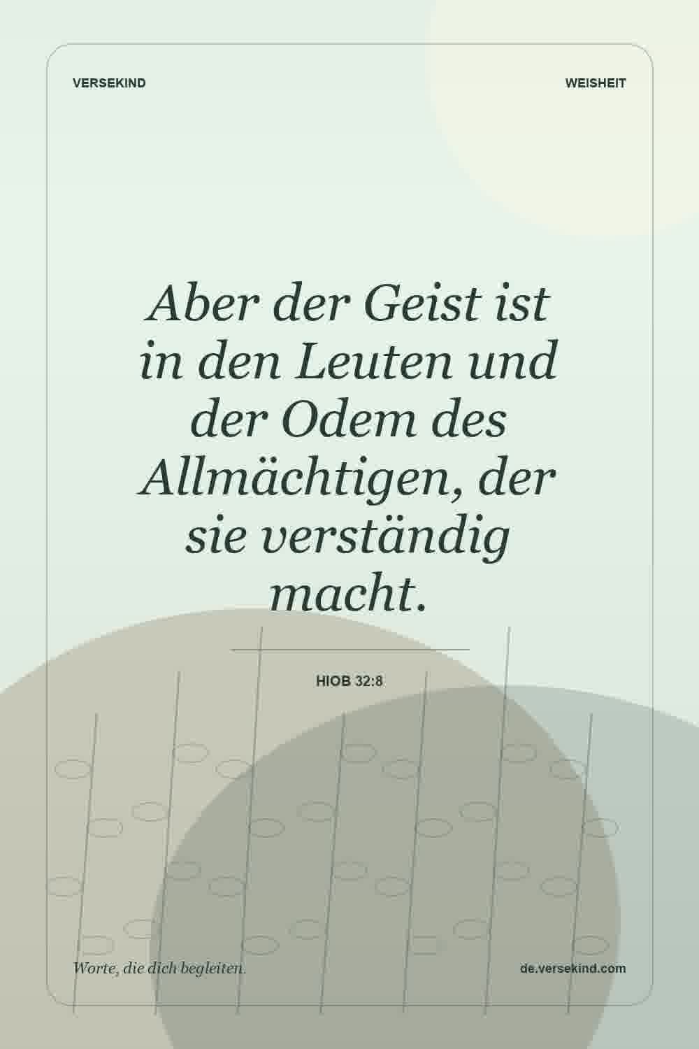 Aber der Geist ist in den Leuten und der Odem des Allmächtigen, der sie verständig macht. — Hiob 32:8