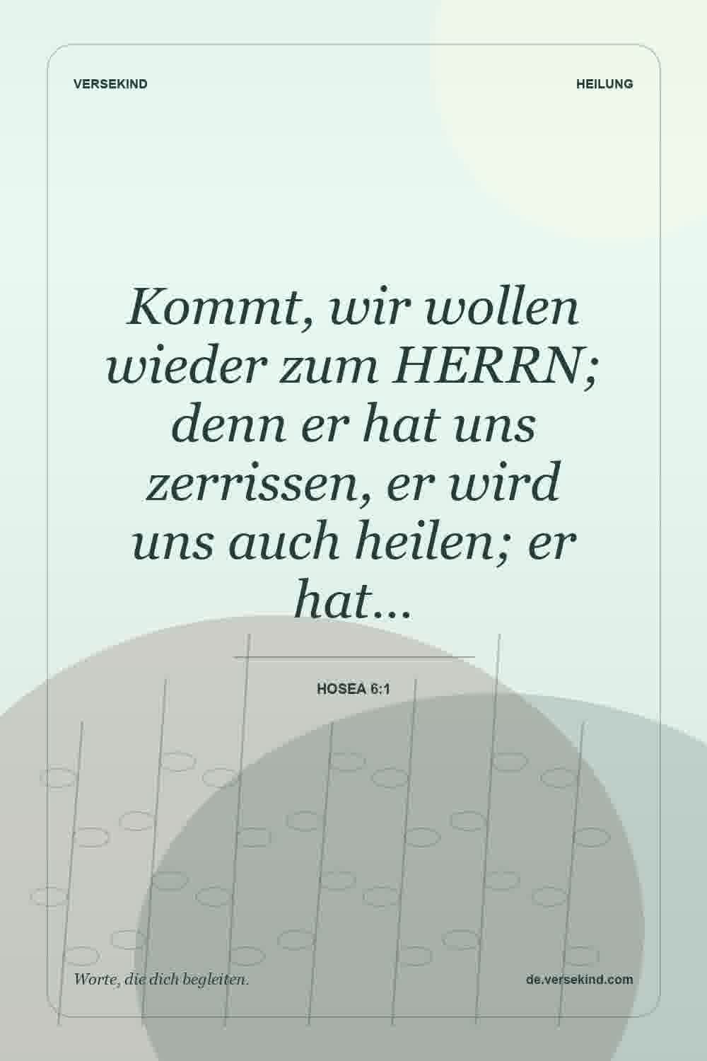 Kommt, wir wollen wieder zum HERRN; denn er hat uns zerrissen, er wird uns auch heilen; er hat… — Hosea 6:1
