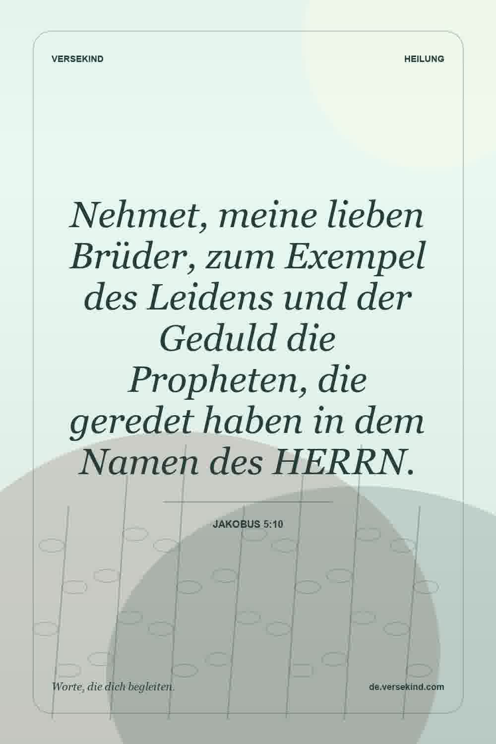 Nehmet, meine lieben Brüder, zum Exempel des Leidens und der Geduld die Propheten, die geredet haben in dem Namen des HERRN. — Jakobus 5:10