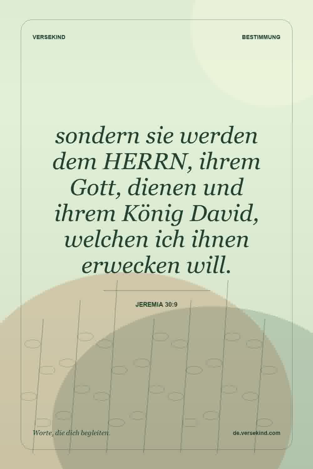 sondern sie werden dem HERRN, ihrem Gott, dienen und ihrem König David, welchen ich ihnen erwecken will. — Jeremia 30:9