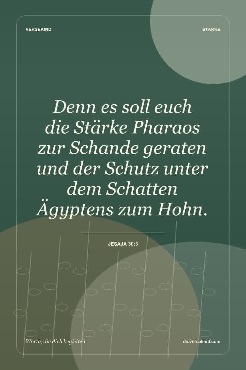 Denn es soll euch die Stärke Pharaos zur Schande geraten und der Schutz unter dem Schatten Ägyptens zum Hohn. — Jesaja 30:3