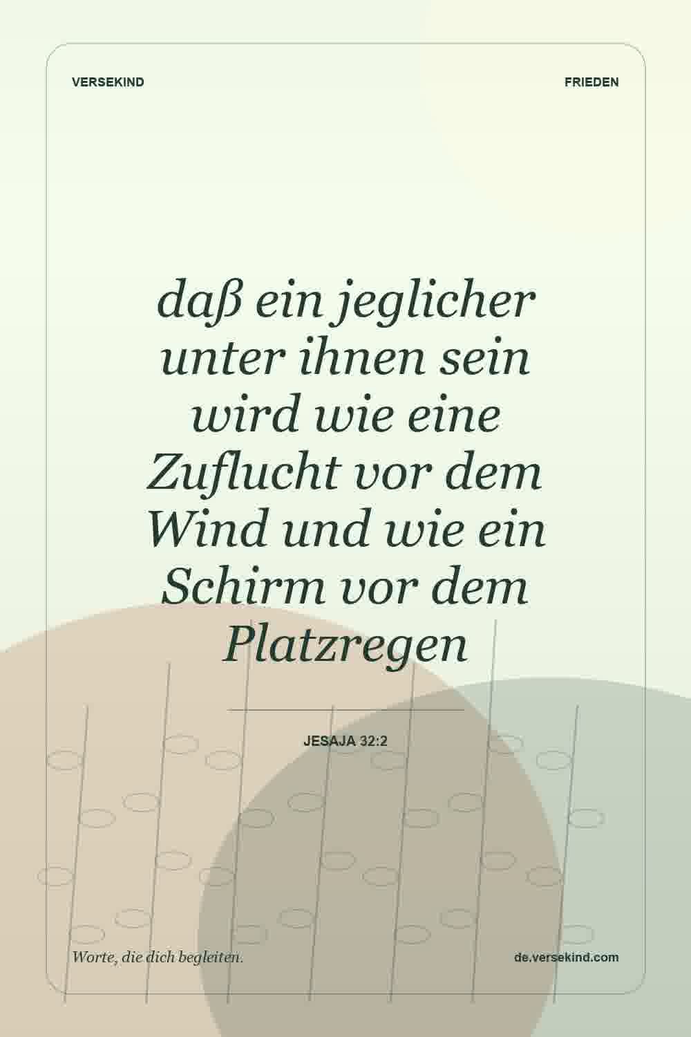 daß ein jeglicher unter ihnen sein wird wie eine Zuflucht vor dem Wind und wie ein Schirm vor dem Platzregen — Jesaja 32:2