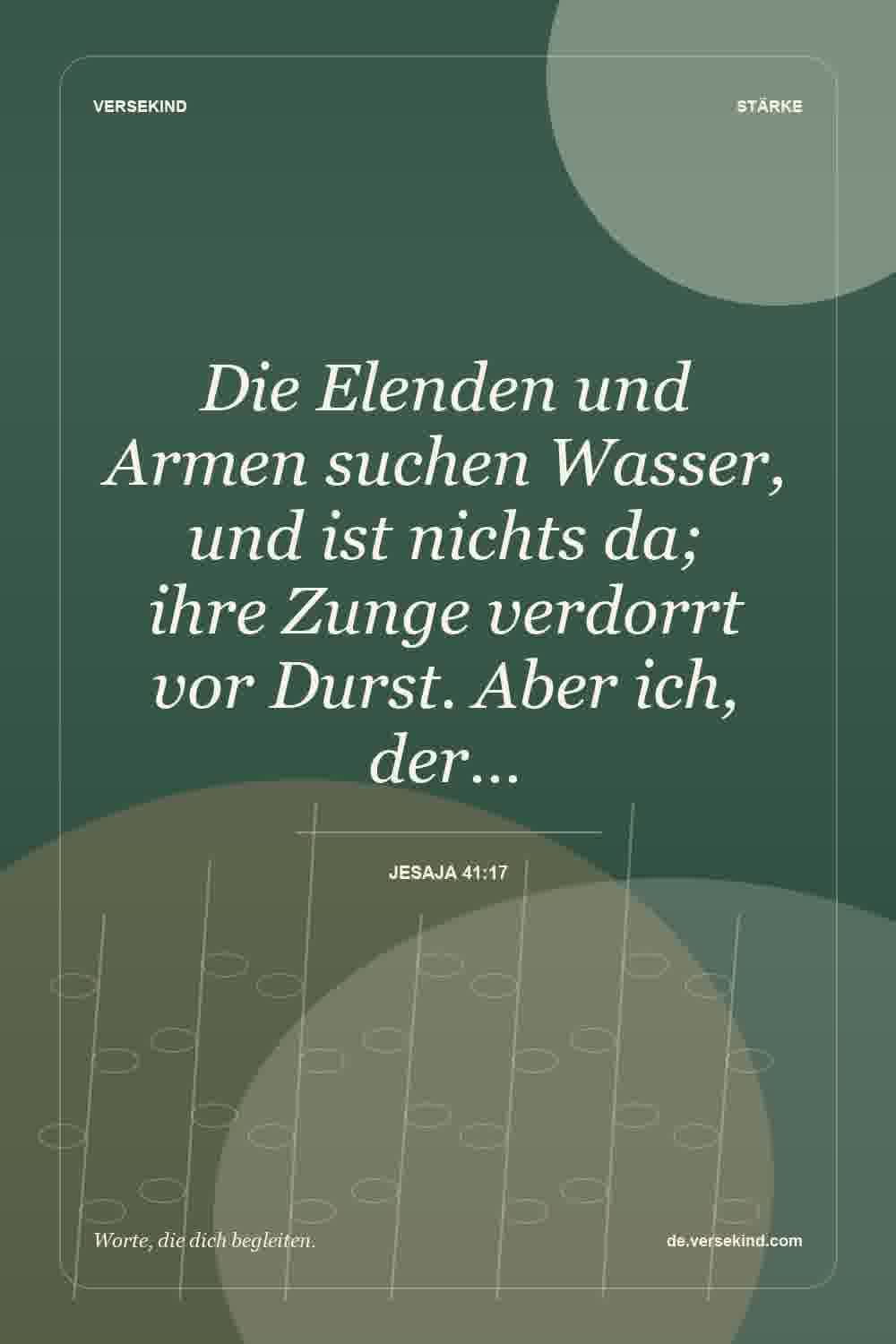 Die Elenden und Armen suchen Wasser, und ist nichts da; ihre Zunge verdorrt vor Durst. Aber ich, der… — Jesaja 41:17