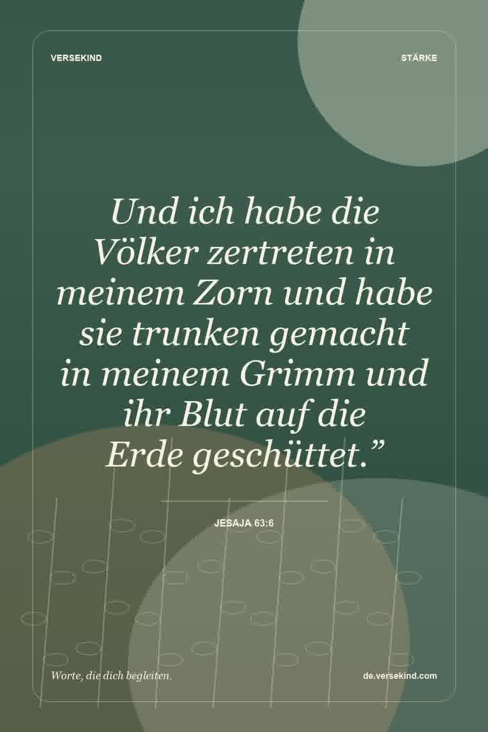 Und ich habe die Völker zertreten in meinem Zorn und habe sie trunken gemacht in meinem Grimm und ihr Blut auf die Erde geschüttet.” — Jesaja 63:6