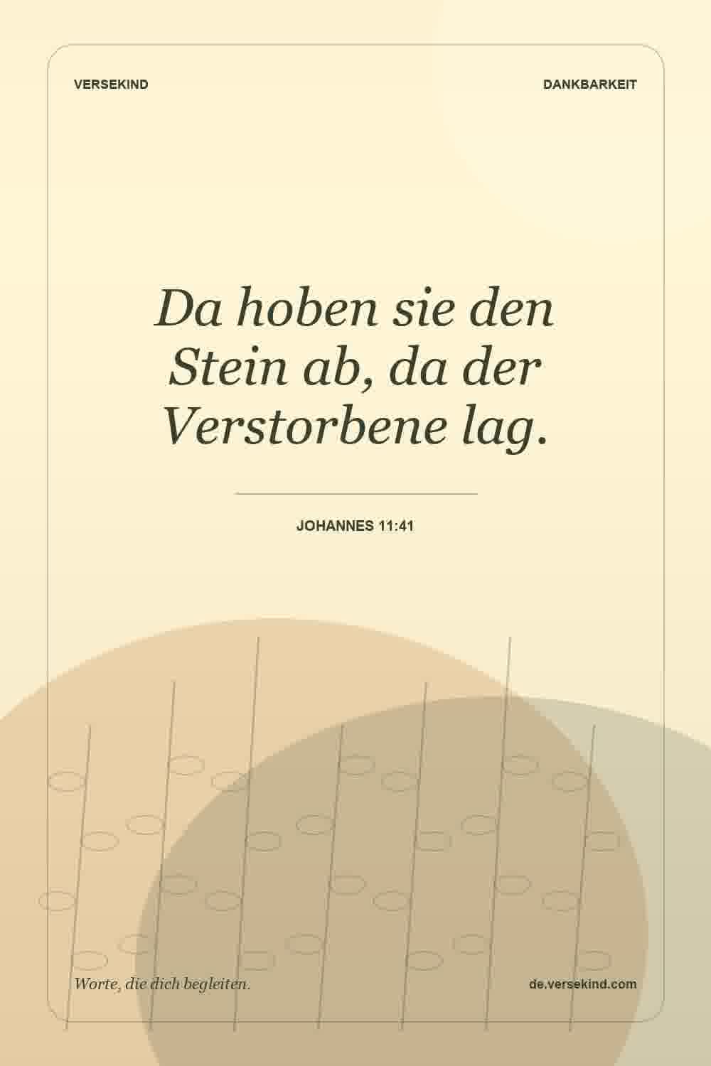 Da hoben sie den Stein ab, da der Verstorbene lag. — Johannes 11:41