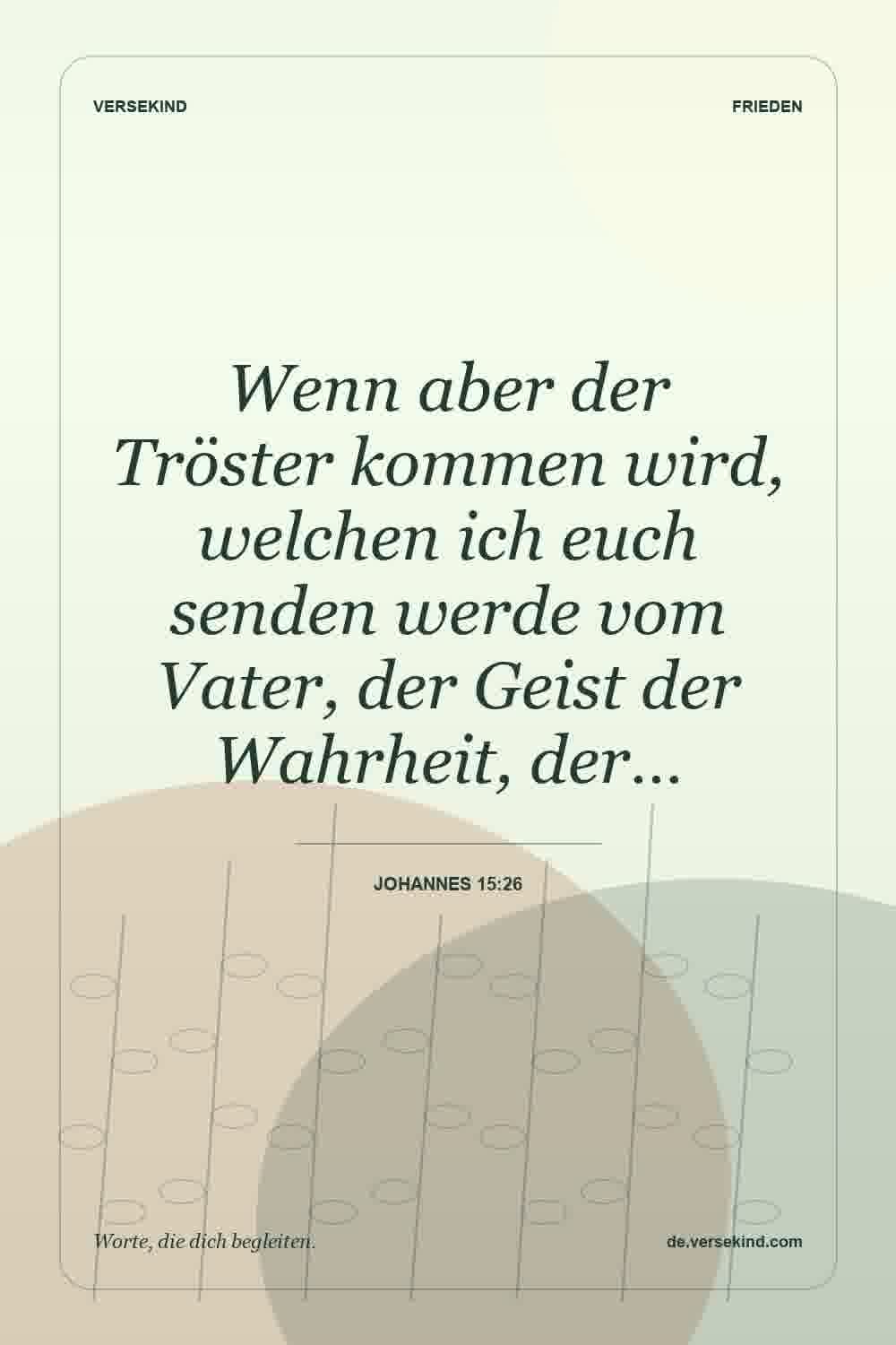 Wenn aber der Tröster kommen wird, welchen ich euch senden werde vom Vater, der Geist der Wahrheit, der… — Johannes 15:26
