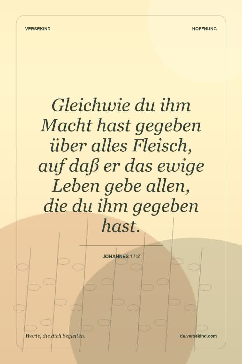 Gleichwie du ihm Macht hast gegeben über alles Fleisch, auf daß er das ewige Leben gebe allen, die du ihm gegeben hast. — Johannes 17:2