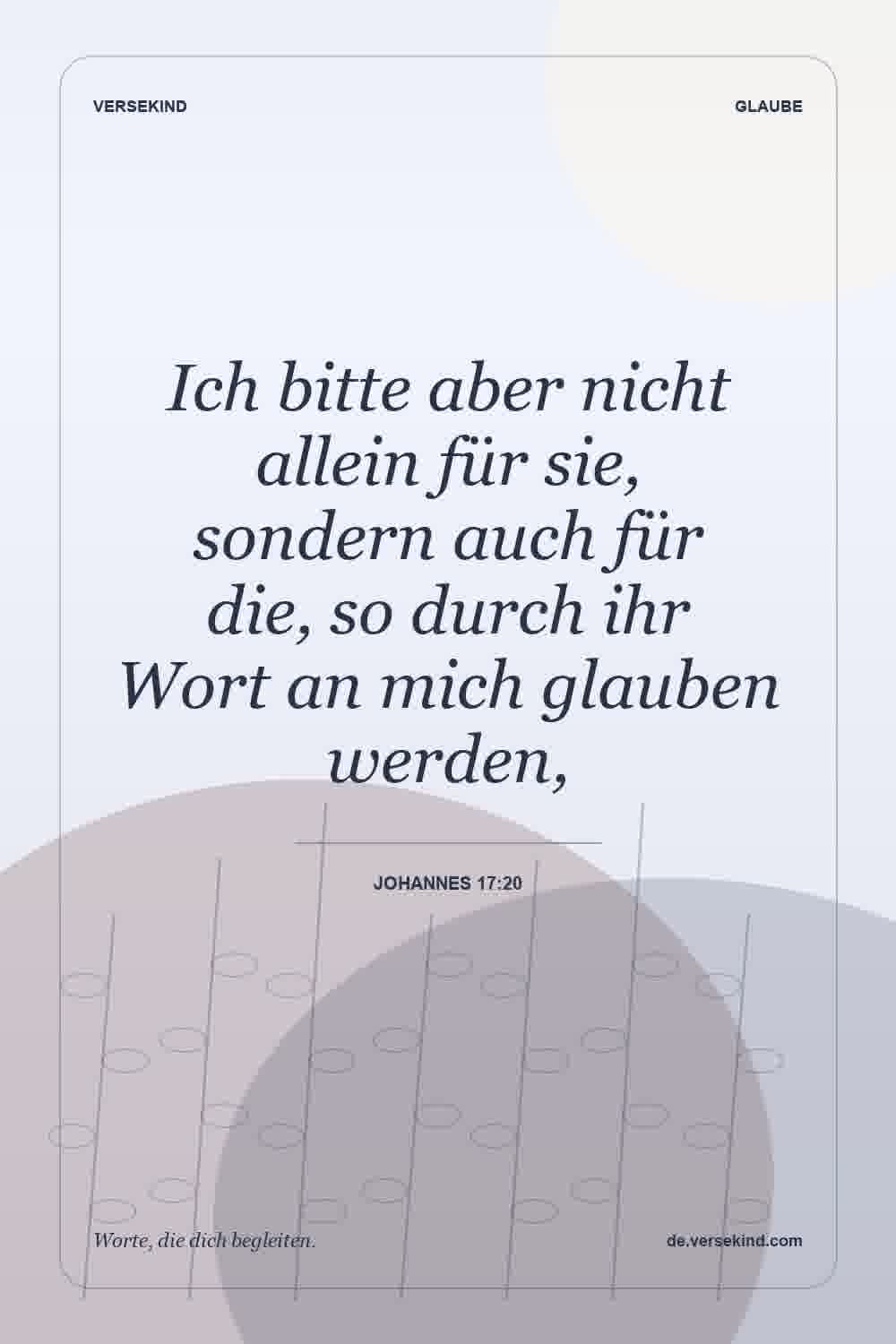 Ich bitte aber nicht allein für sie, sondern auch für die, so durch ihr Wort an mich glauben werden, — Johannes 17:20
