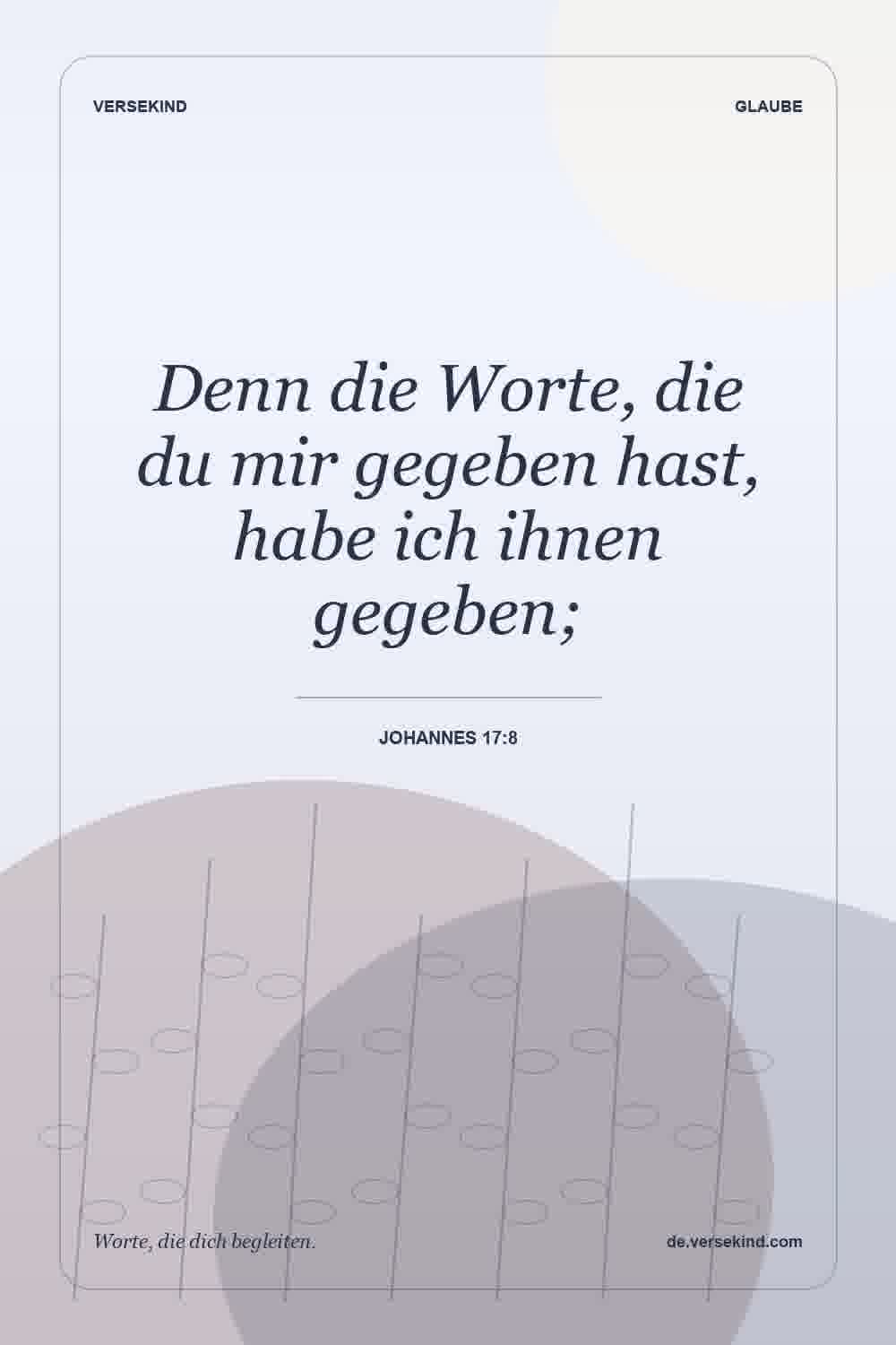 Denn die Worte, die du mir gegeben hast, habe ich ihnen gegeben; — Johannes 17:8