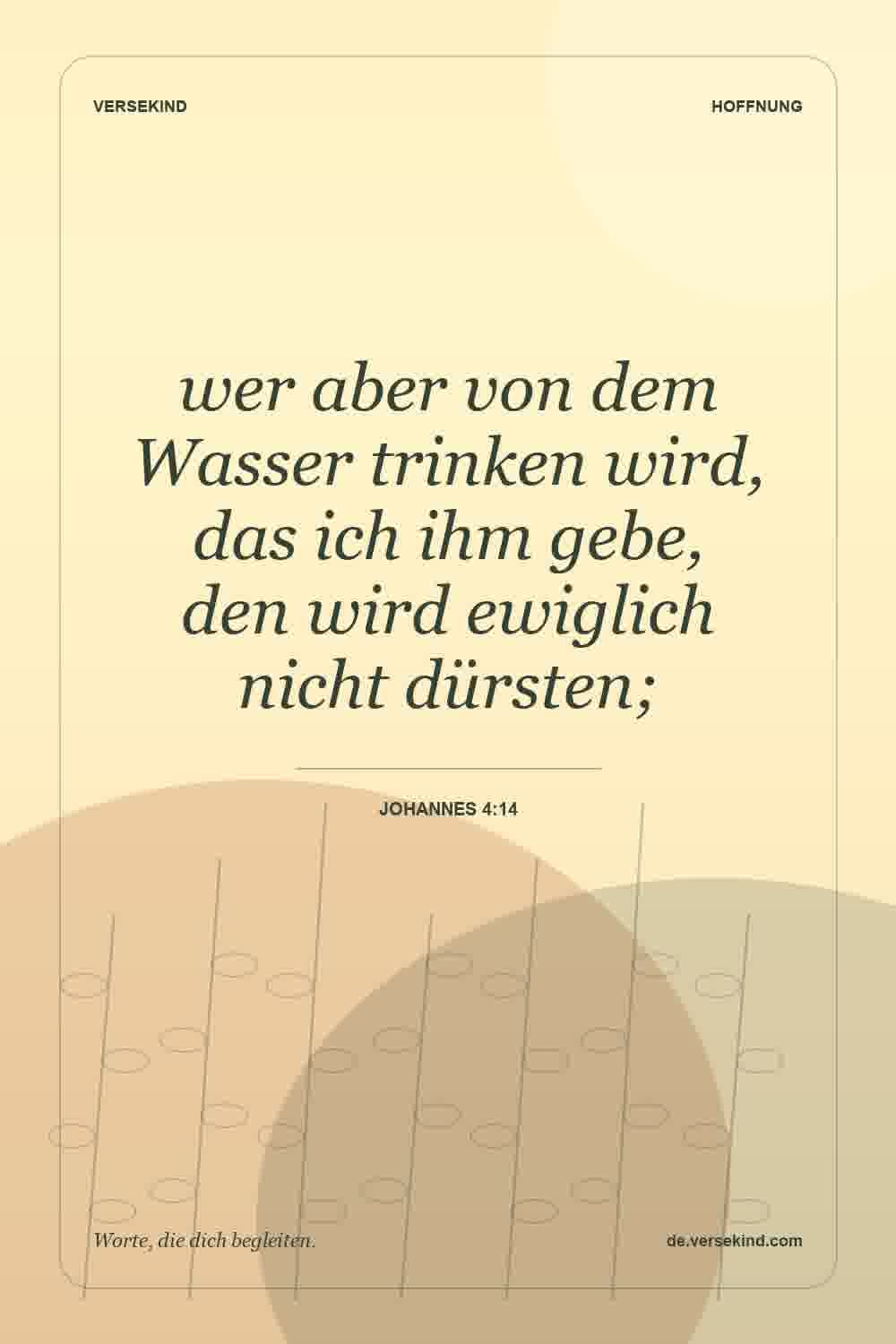 wer aber von dem Wasser trinken wird, das ich ihm gebe, den wird ewiglich nicht dürsten; — Johannes 4:14