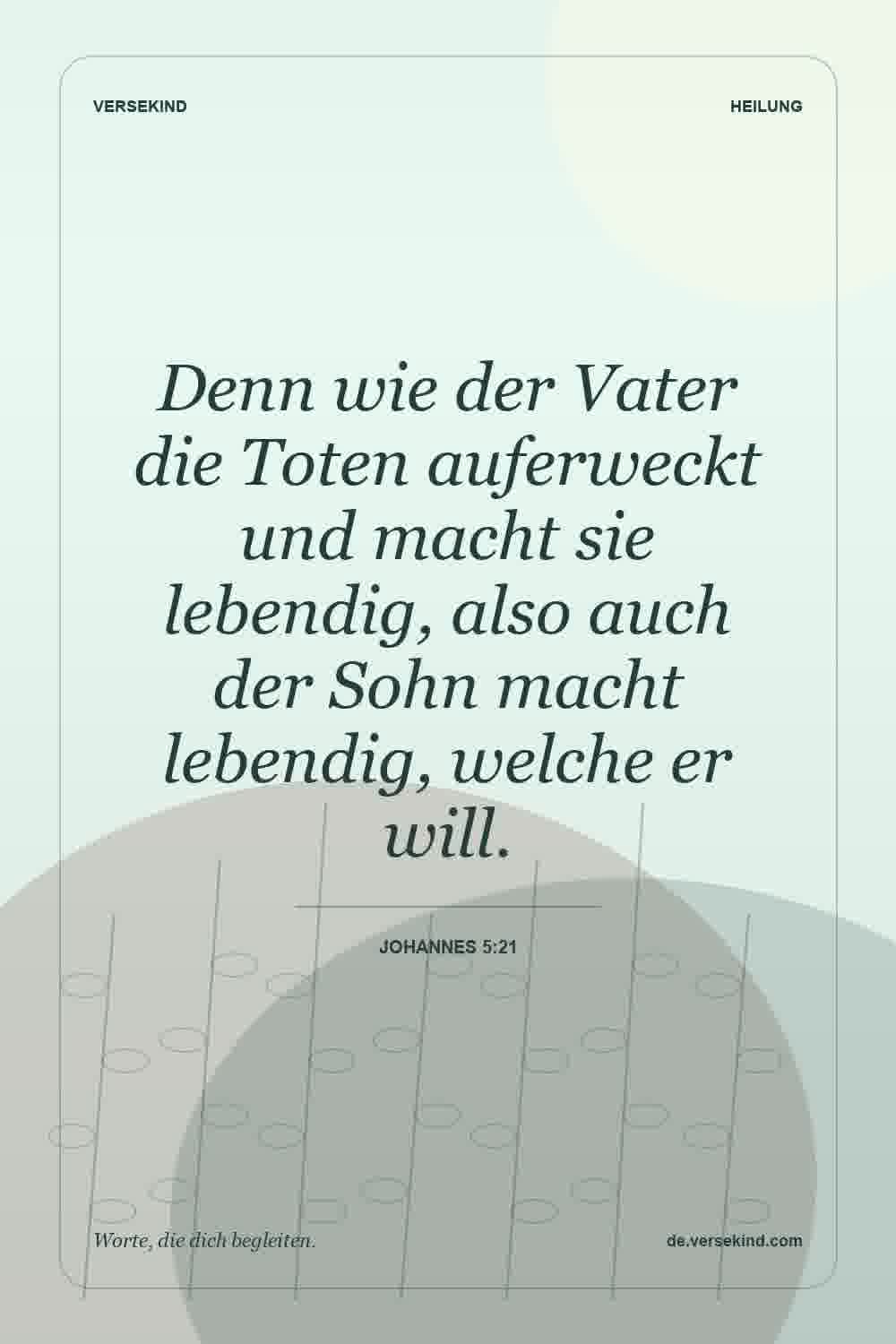 Denn wie der Vater die Toten auferweckt und macht sie lebendig, also auch der Sohn macht lebendig, welche er will. — Johannes 5:21