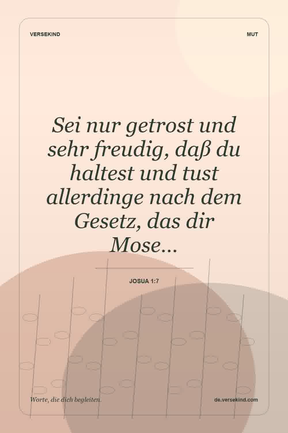 Sei nur getrost und sehr freudig, daß du haltest und tust allerdinge nach dem Gesetz, das dir Mose… — Josua 1:7