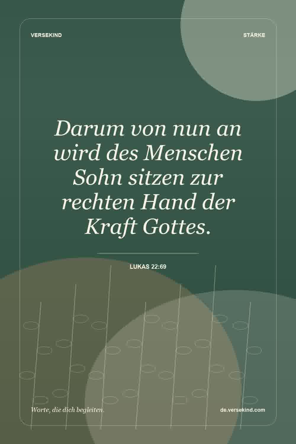 Darum von nun an wird des Menschen Sohn sitzen zur rechten Hand der Kraft Gottes. — Lukas 22:69