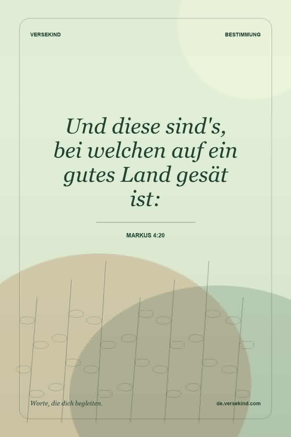 Und diese sind's, bei welchen auf ein gutes Land gesät ist: — Markus 4:20