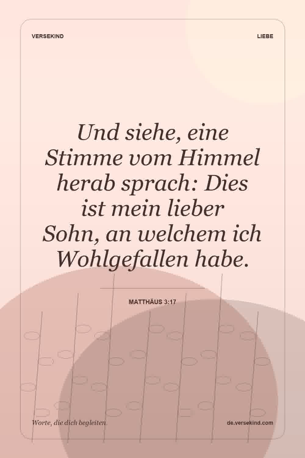 Und siehe, eine Stimme vom Himmel herab sprach: Dies ist mein lieber Sohn, an welchem ich Wohlgefallen habe. — Matthäus 3:17