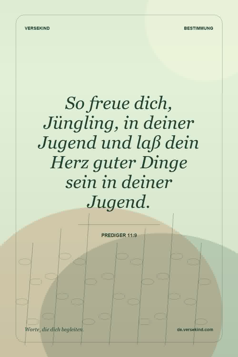 So freue dich, Jüngling, in deiner Jugend und laß dein Herz guter Dinge sein in deiner Jugend. — Prediger 11:9