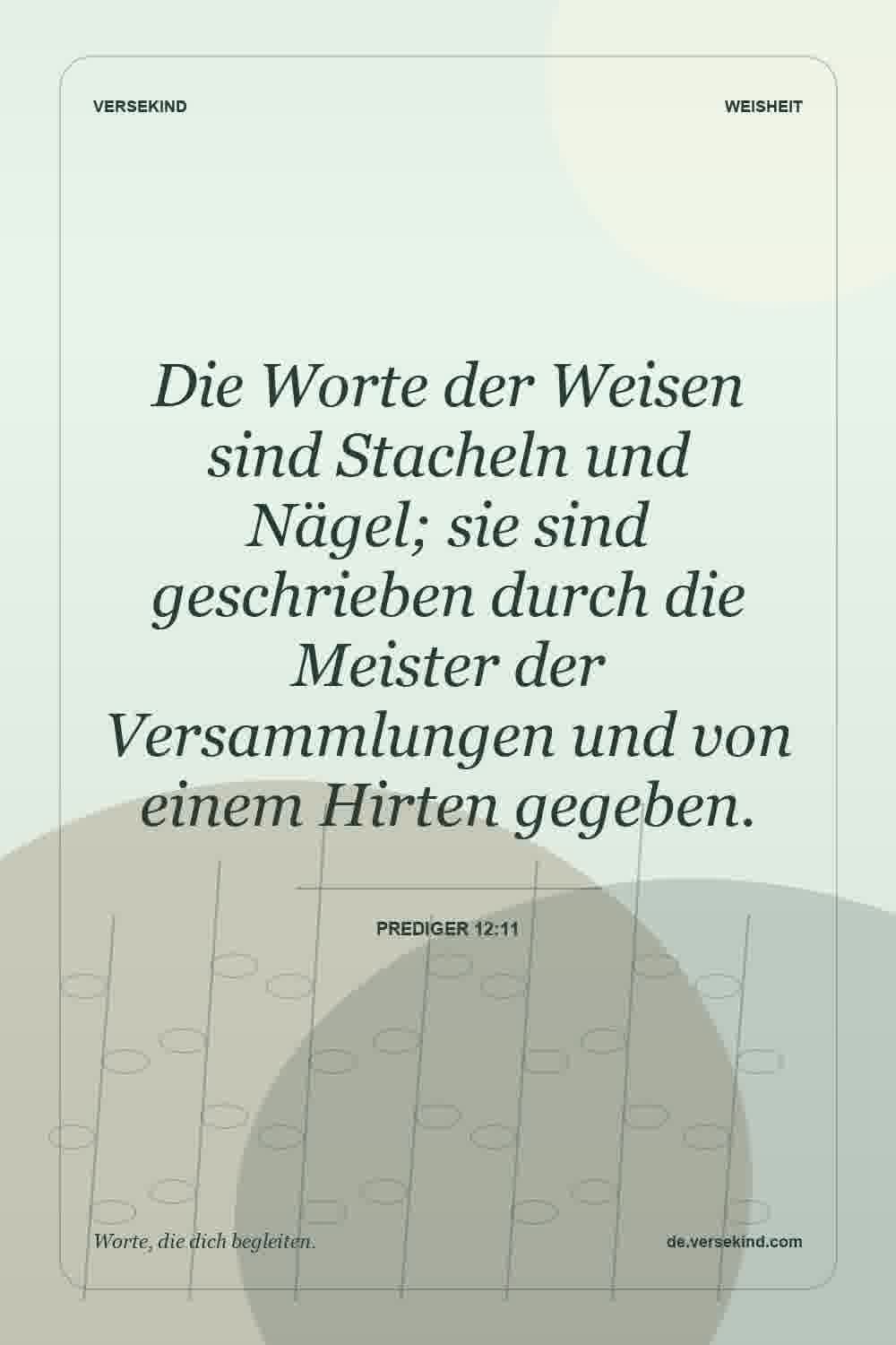 Die Worte der Weisen sind Stacheln und Nägel; sie sind geschrieben durch die Meister der Versammlungen und von einem Hirten gegeben. — Prediger 12:11