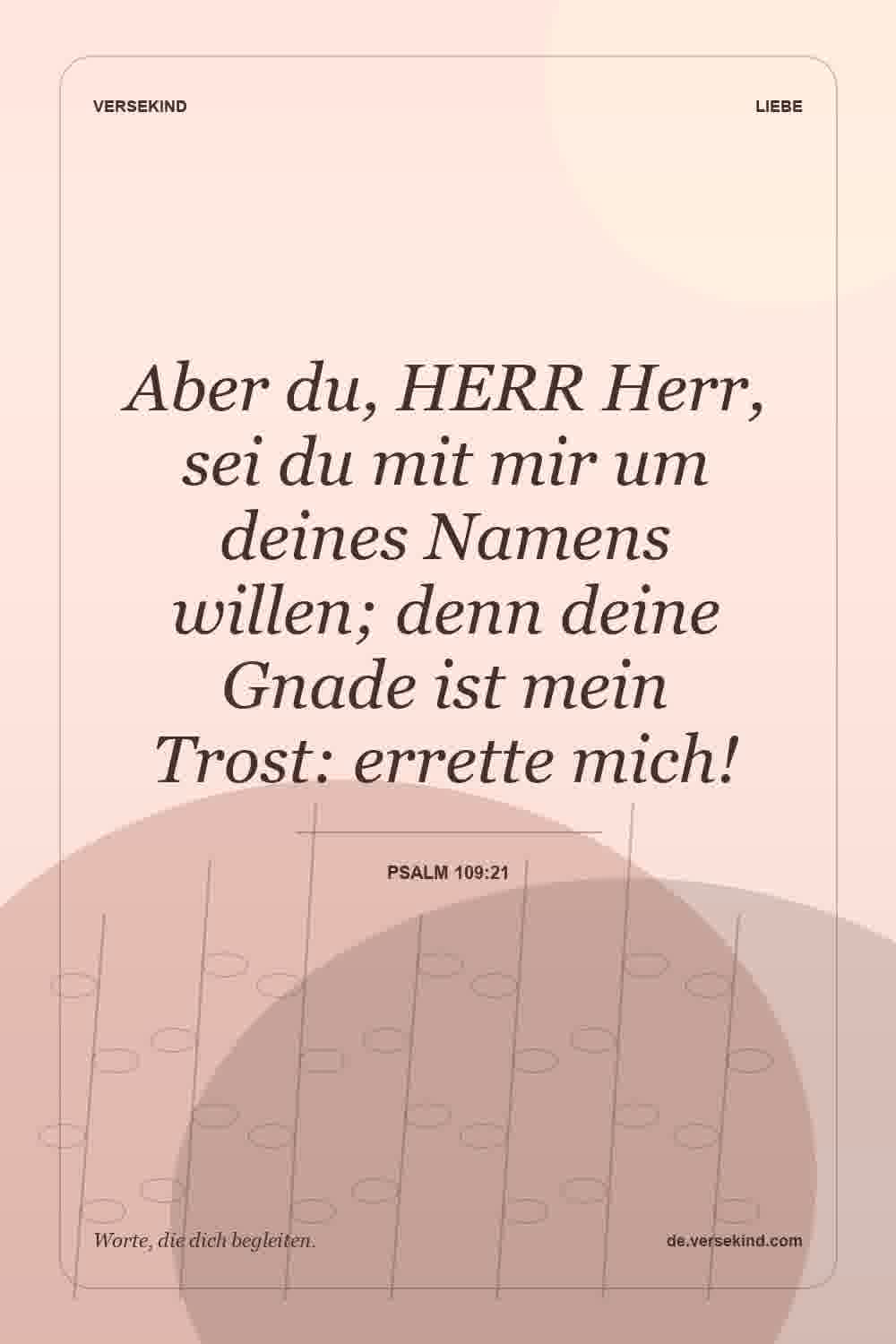 Aber du, HERR Herr, sei du mit mir um deines Namens willen; denn deine Gnade ist mein Trost: errette mich! — Psalm 109:21
