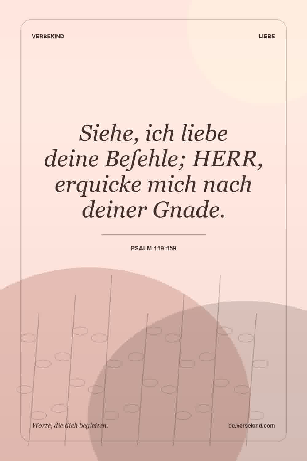 Siehe, ich liebe deine Befehle; HERR, erquicke mich nach deiner Gnade. — Psalm 119:159