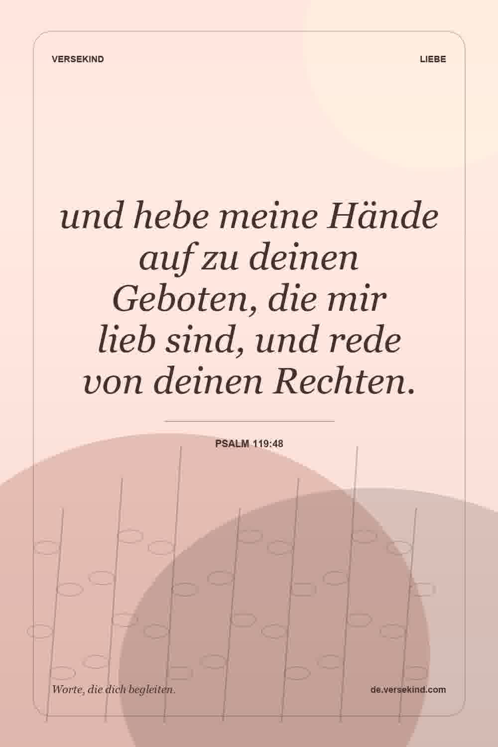 und hebe meine Hände auf zu deinen Geboten, die mir lieb sind, und rede von deinen Rechten. — Psalm 119:48