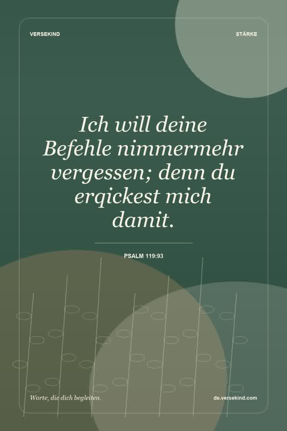 Ich will deine Befehle nimmermehr vergessen; denn du erqickest mich damit. — Psalm 119:93