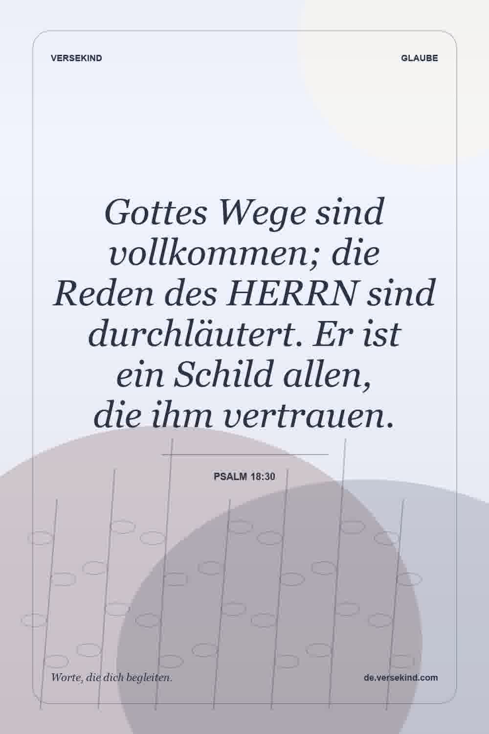 Gottes Wege sind vollkommen; die Reden des HERRN sind durchläutert. Er ist ein Schild allen, die ihm vertrauen. — Psalm 18:30