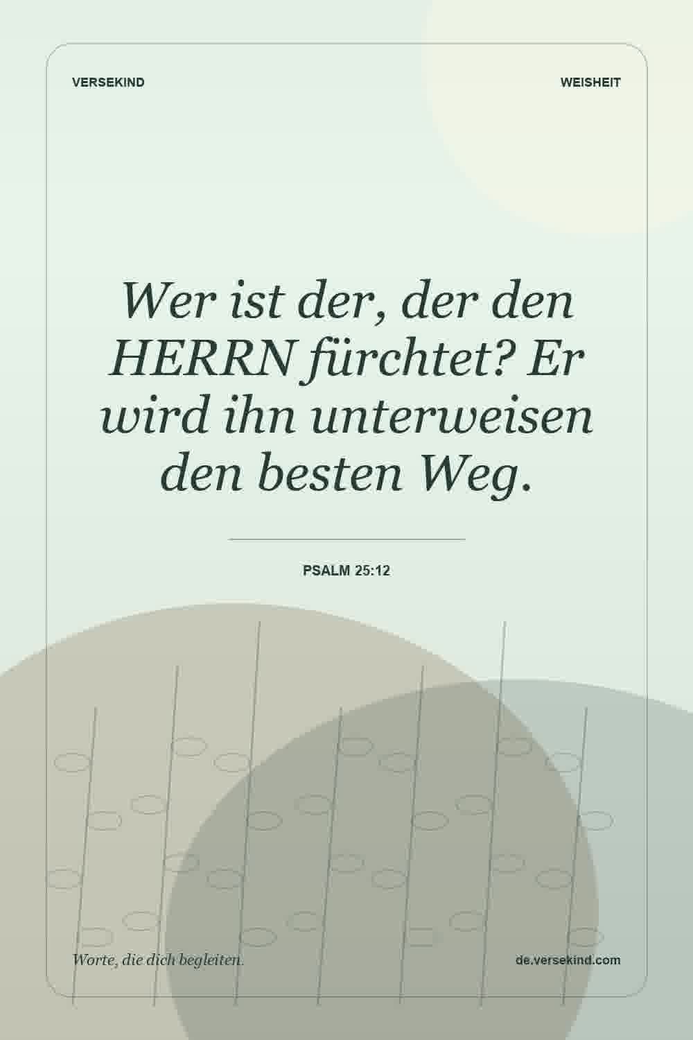 Wer ist der, der den HERRN fürchtet? Er wird ihn unterweisen den besten Weg. — Psalm 25:12
