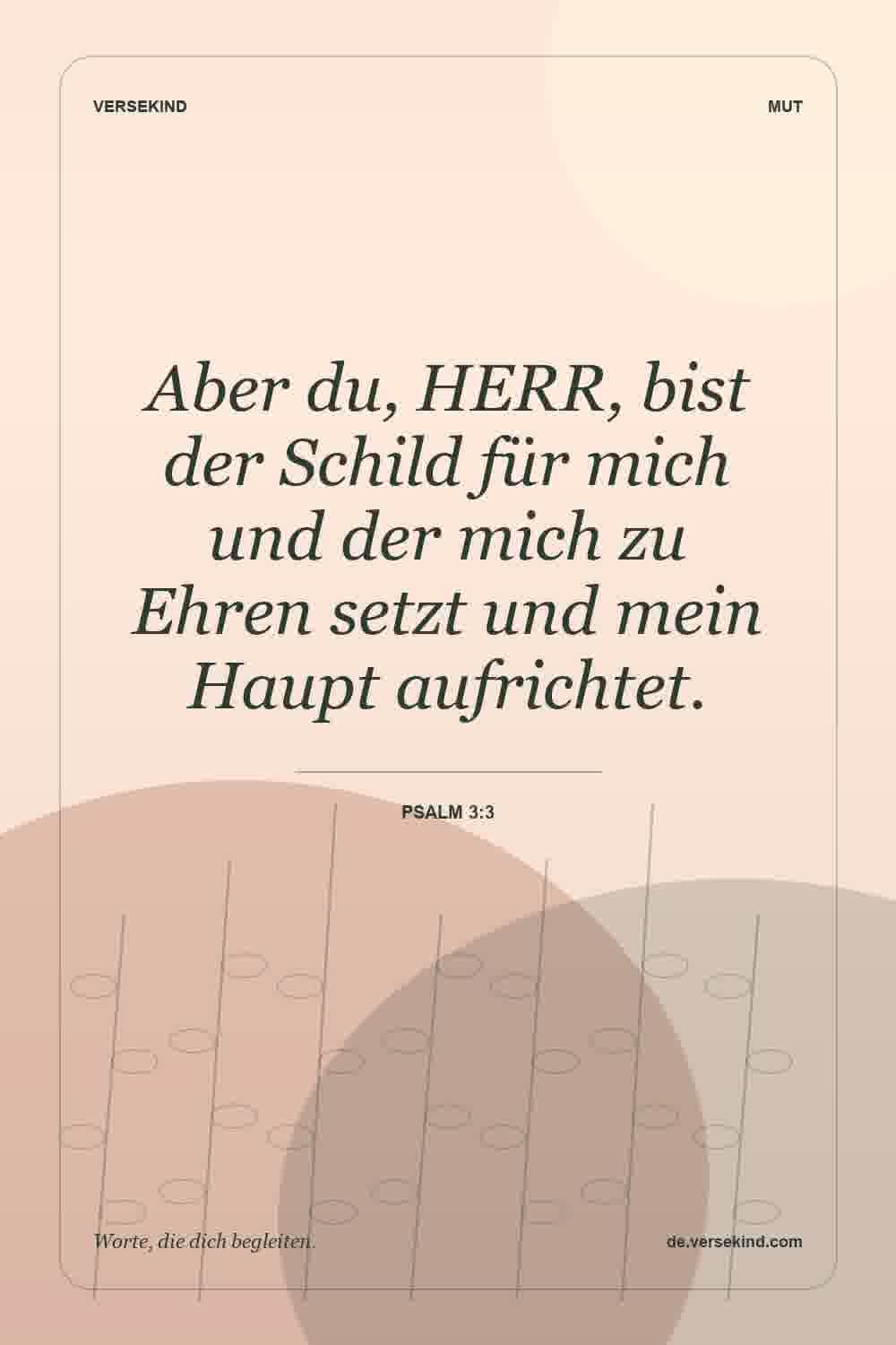 Aber du, HERR, bist der Schild für mich und der mich zu Ehren setzt und mein Haupt aufrichtet. — Psalm 3:3