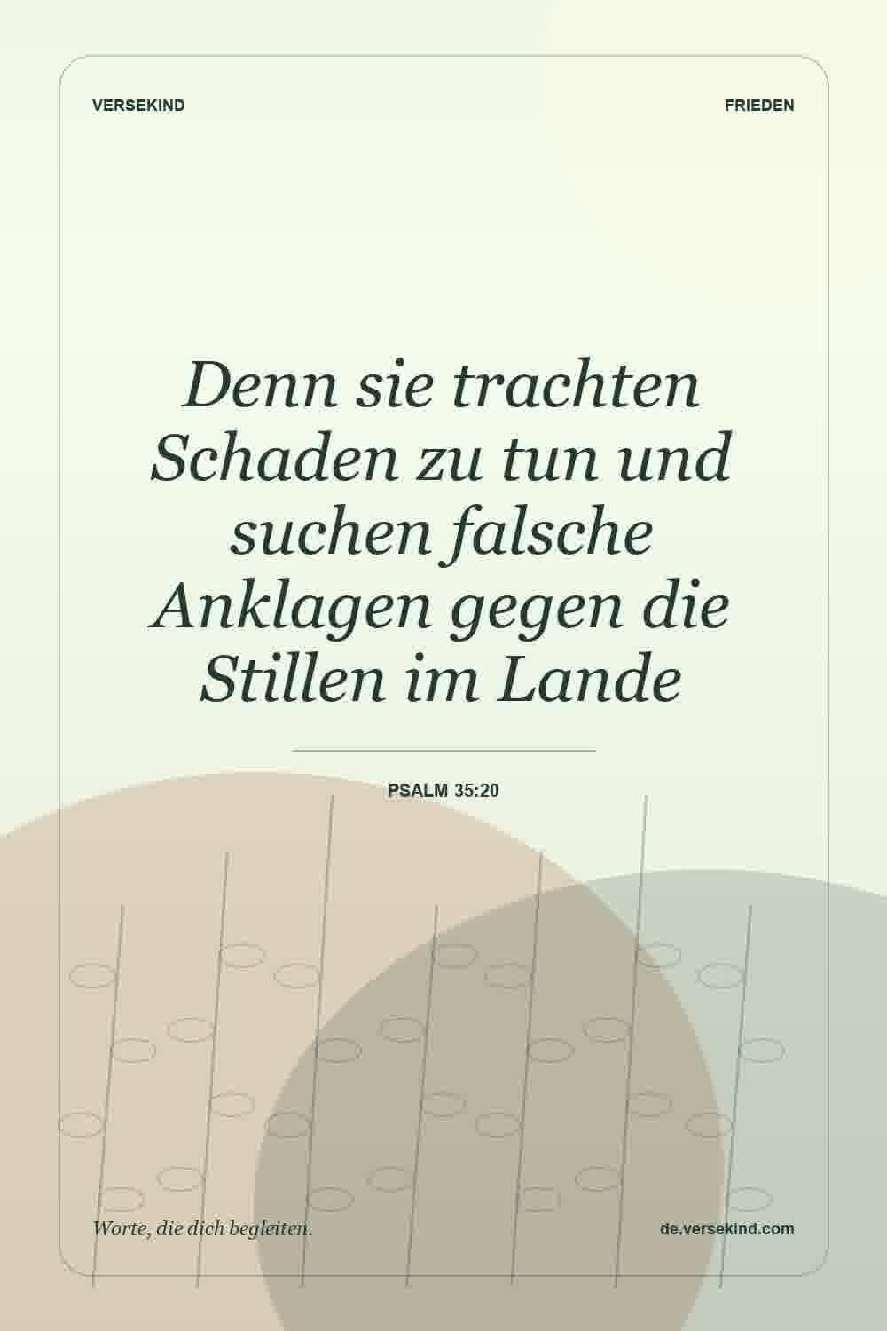Denn sie trachten Schaden zu tun und suchen falsche Anklagen gegen die Stillen im Lande — Psalm 35:20