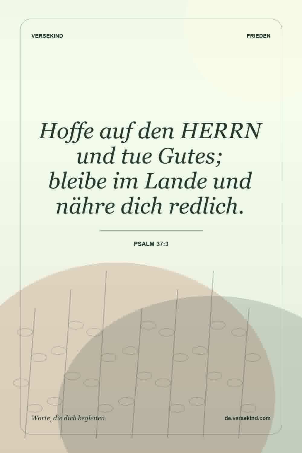 Hoffe auf den HERRN und tue Gutes; bleibe im Lande und nähre dich redlich. — Psalm 37:3