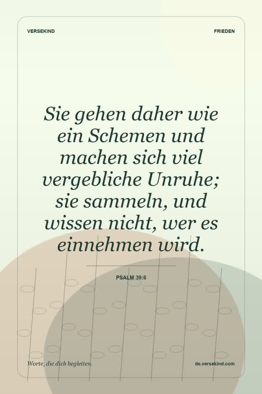 Sie gehen daher wie ein Schemen und machen sich viel vergebliche Unruhe; sie sammeln, und wissen nicht, wer es einnehmen wird. — Psalm 39:6