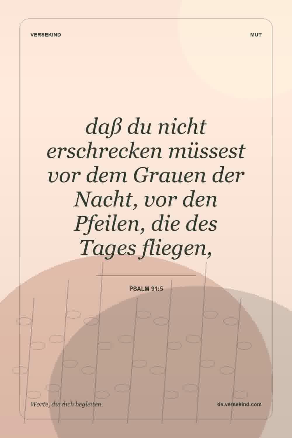 daß du nicht erschrecken müssest vor dem Grauen der Nacht, vor den Pfeilen, die des Tages fliegen, — Psalm 91:5