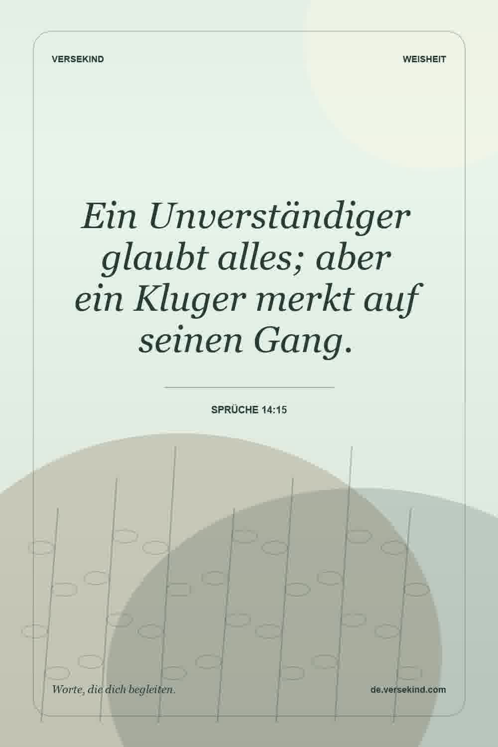 Ein Unverständiger glaubt alles; aber ein Kluger merkt auf seinen Gang. — Sprüche 14:15
