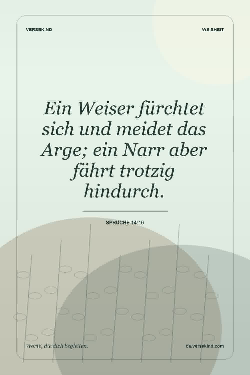 Ein Weiser fürchtet sich und meidet das Arge; ein Narr aber fährt trotzig hindurch. — Sprüche 14:16