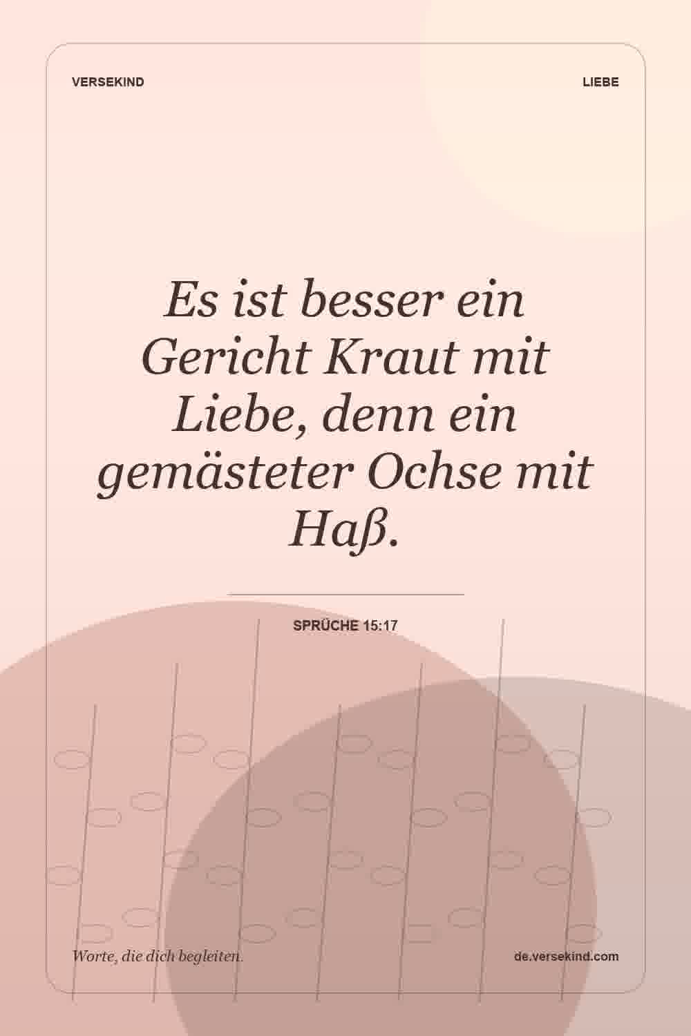 Es ist besser ein Gericht Kraut mit Liebe, denn ein gemästeter Ochse mit Haß. — Sprüche 15:17
