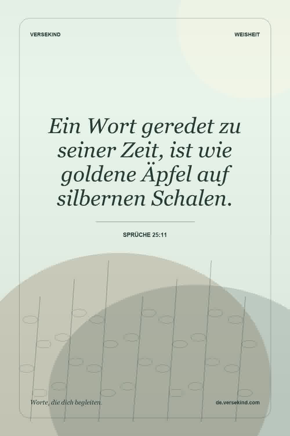 Ein Wort geredet zu seiner Zeit, ist wie goldene Äpfel auf silbernen Schalen. — Sprüche 25:11