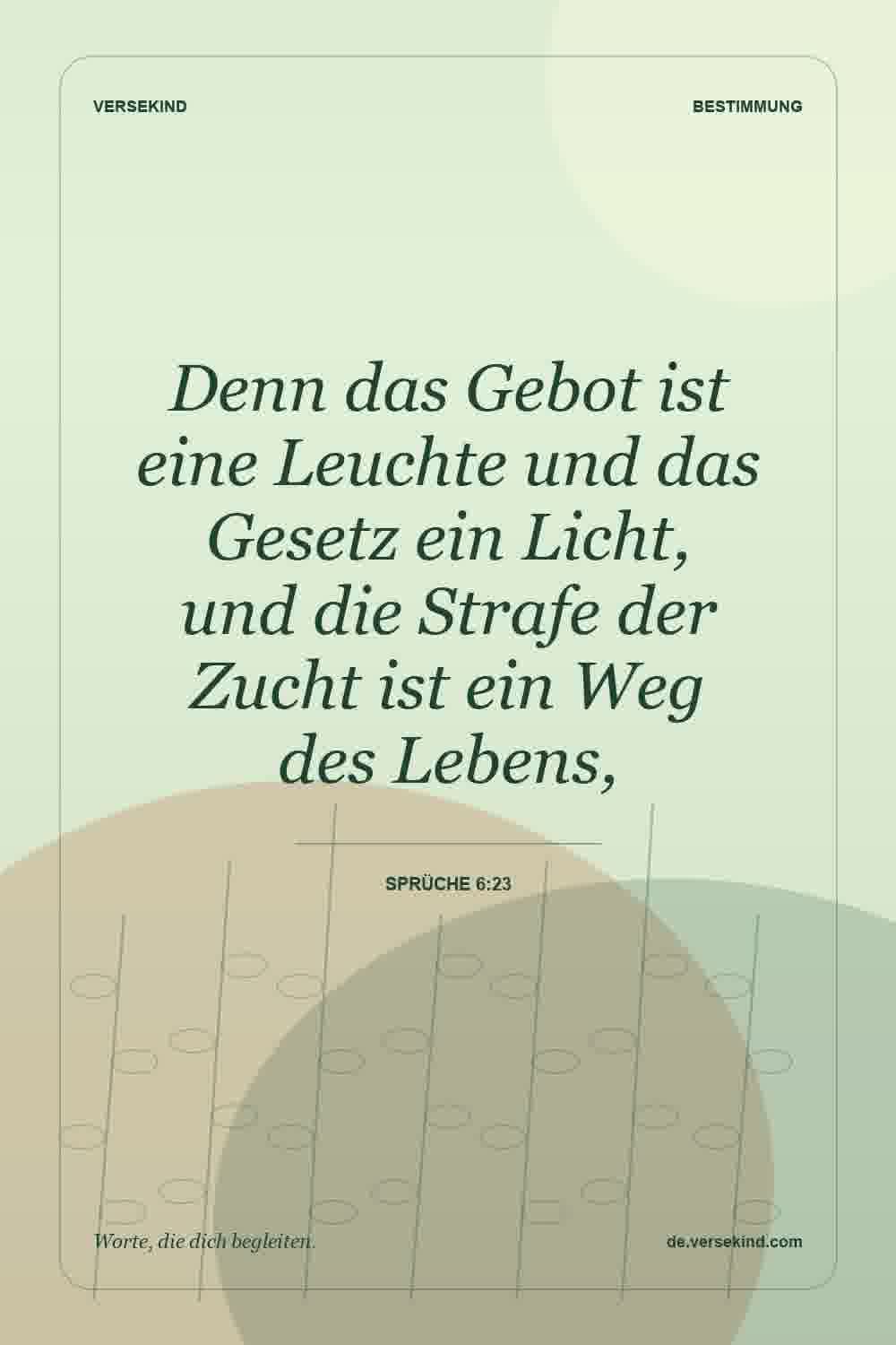 Denn das Gebot ist eine Leuchte und das Gesetz ein Licht, und die Strafe der Zucht ist ein Weg des Lebens, — Sprüche 6:23